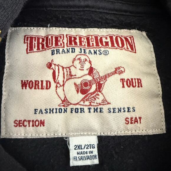 True Relgion Hoodie Men 2XL XXL Faded Black Logo Monogram AOP Sweatshirt Y2K Gym - Picture 6 of 9